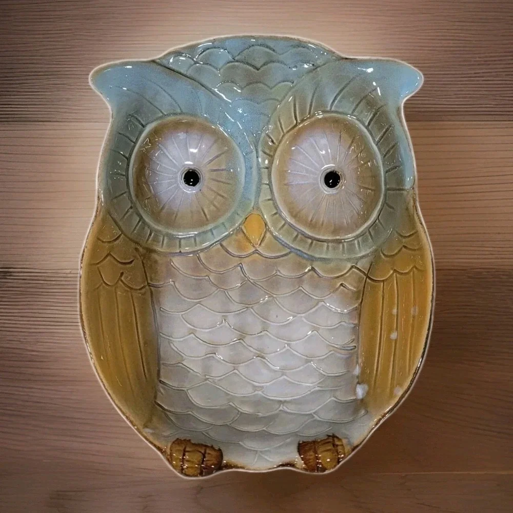 Owl Stoneware Serving Platter Microwave safe Cottagecore Country Decor